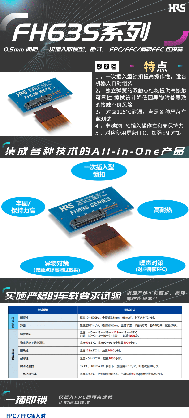 【產品推薦】一插即鎖，2觸點，支持125℃連接器-FH63S系列